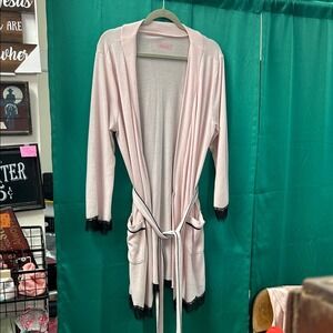 Jersey knit robe, Victoria's Secret, pink with black lace trim Medium
